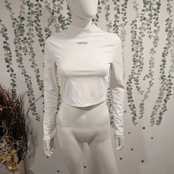 KORAL LUCA BLACKOUT LONG SLEEVE CROP TOP White Sz M - Picture 3 of 10